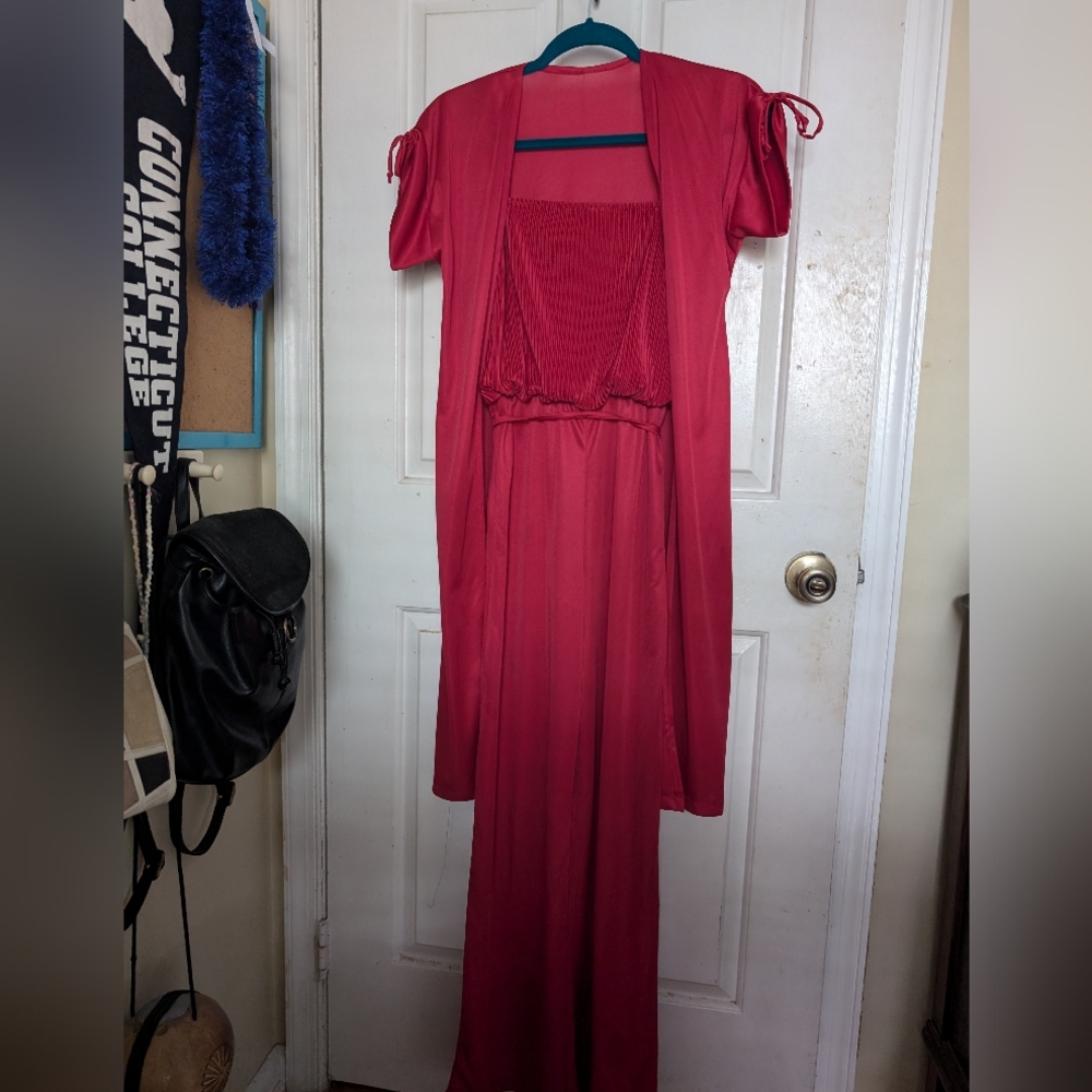 Vintage 80s red jumpsuit with matching short sleeve open top